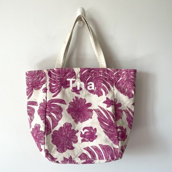 Aritzia Handbags - Aritzia TNA  Floral Canvas Cotton Tote Bag Cream Purple